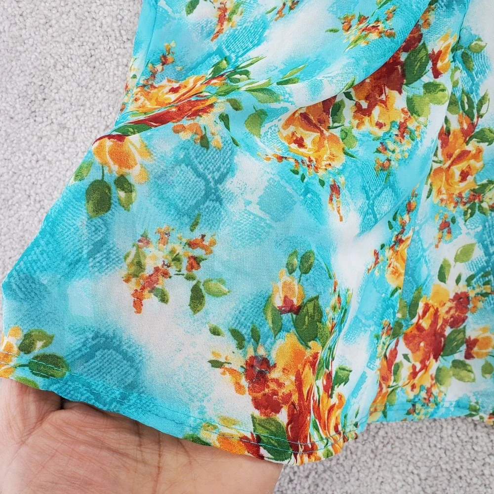 LuLaRoe Kimono Turquoise Floral Print Bohemian Lightweight‎ Cover Up Size 3 - Picture 5 of 9